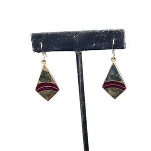 PACA Alpaca Red Jasper Mother Of Pearl and Sterling Silver Vintage Earrings Sign